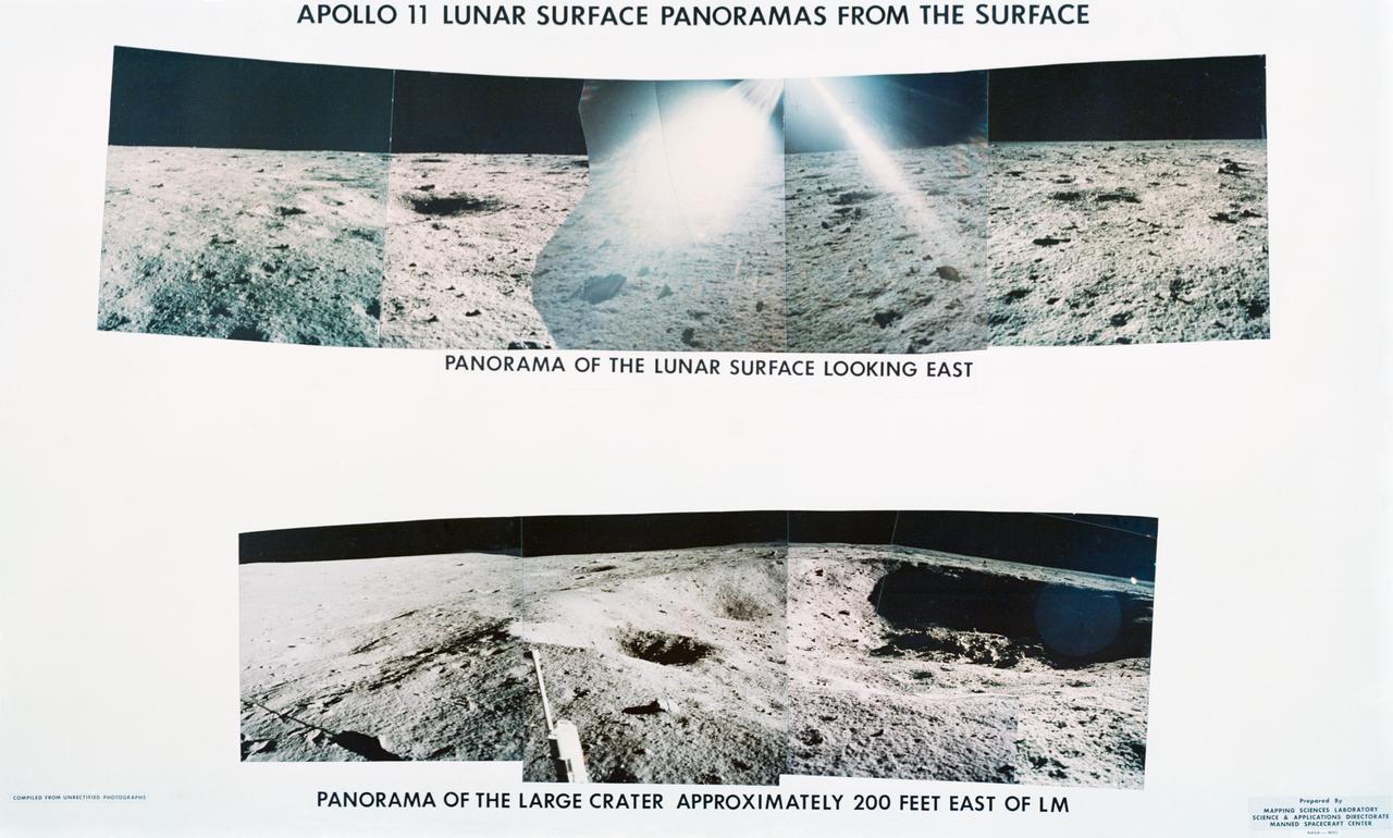 S69-44464 (July 1969) --- Astronaut Neil A. Armstrong took this series of pictures of the landing site of Apollo 11's Lunar Module (LM) Eagle on the lunar surface.  Glare in the middle of the top frames is the result of the Hasselblad being aimed toward the sun.