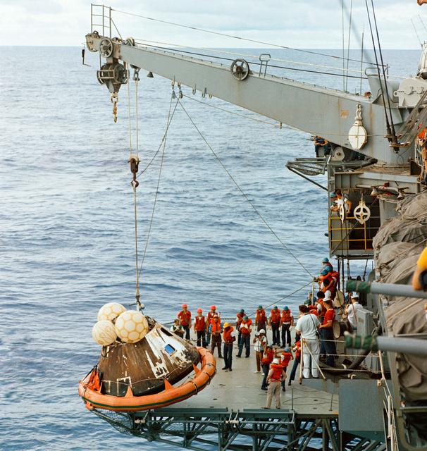 Apollo 13 Command Module recovery after splashdown