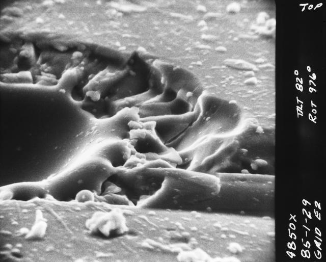 NASA image: Enlarged view of hypervelocity impact of lunar surface material