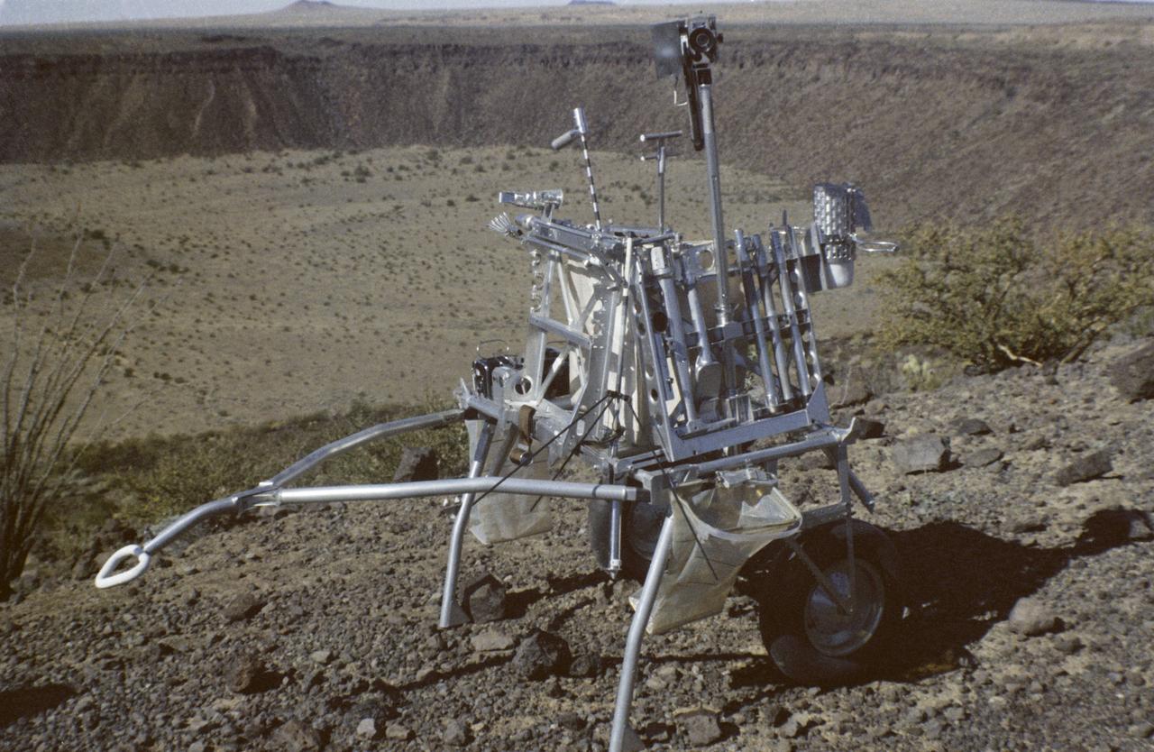 S70-29505 (13-18 Feb. 1970) --- A prototype of the modular equipment transporter (MET), nicknamed the "Rickshaw" after its shape and method of propulsion. This equipment was used by the Apollo 14 astronauts during their geological and lunar surface simulation training in the Pinacate volcanic area of northwestern Sonora, Mexico. The Apollo 14 crew will be the first one to use the MET. It will be a portable workbench with a place for the lunar hand tools and their carrier, three cameras, two sample container bags, a special environmental sample container, spare film magazines, and a lunar surface Penetrometer.