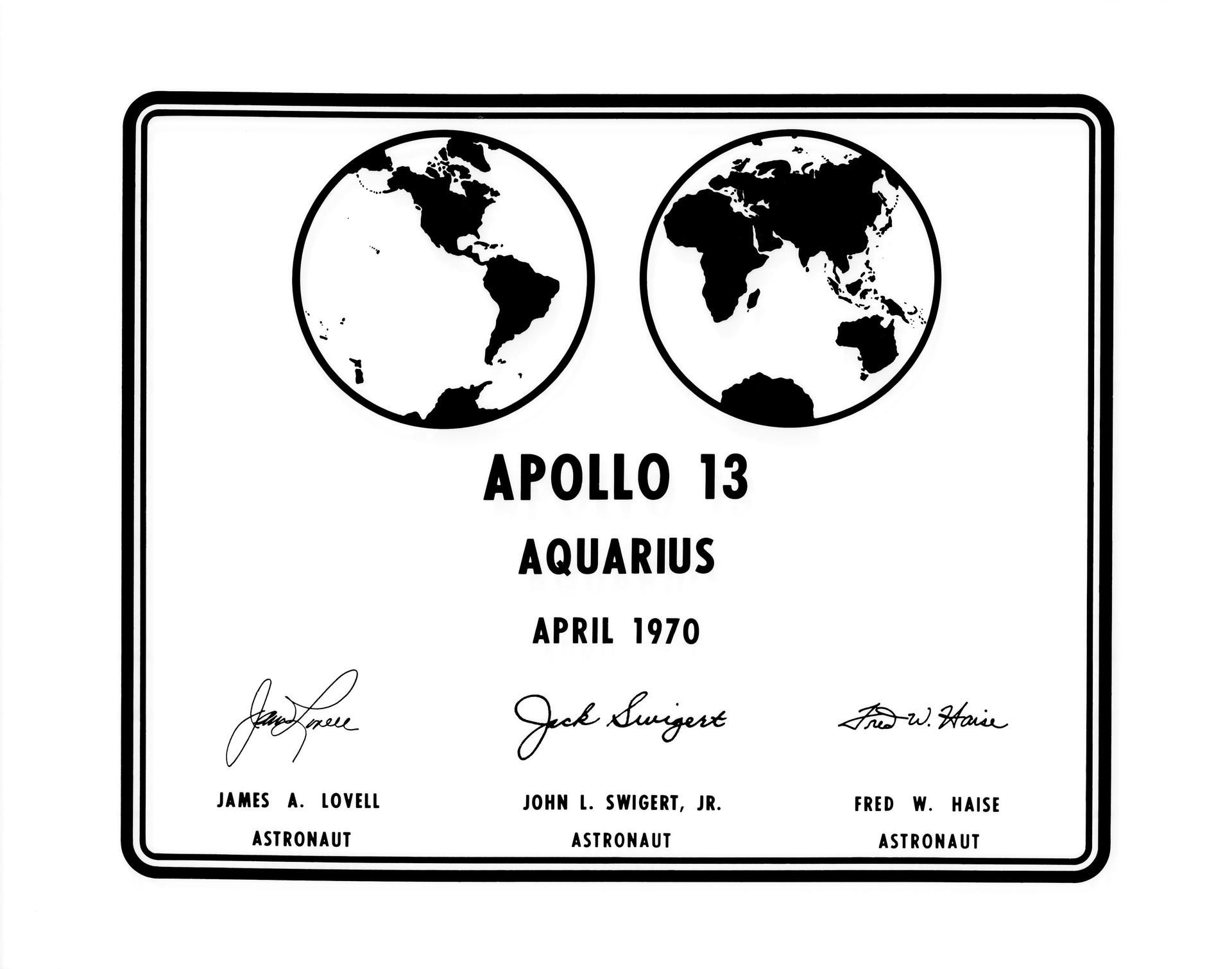 Photographic replica of the plaque Apollo 13 astronauts will leave on moon