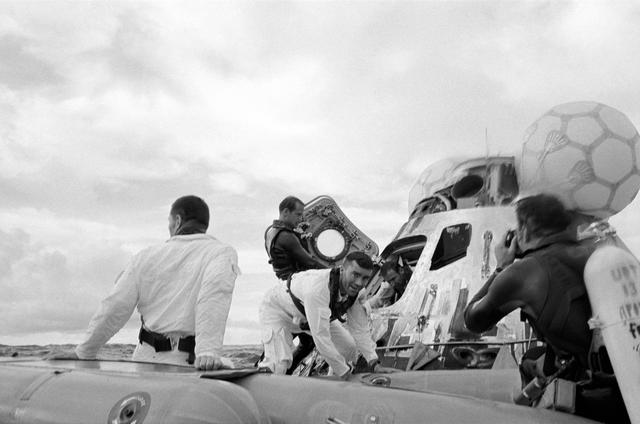 NASA image: Apollo 13 crew recovery after splashdown