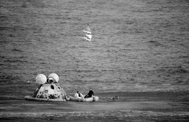 NASA image: Apollo 13 crew recovery after splashdown