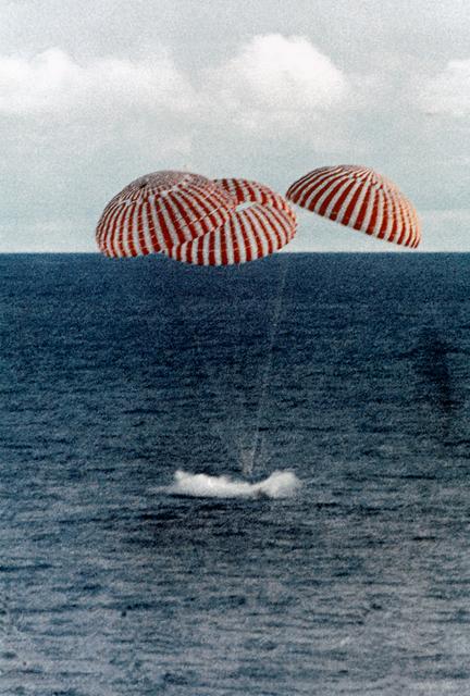Apollo 13 spacecraft splashdown in the South Pacific Ocean