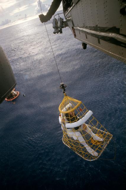 NASA image: Apollo 13 crew recovery after splashdown