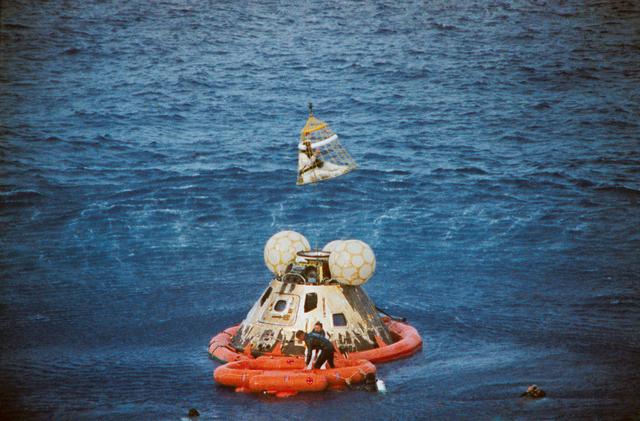 NASA image: Apollo 13 crew recovery after splashdown