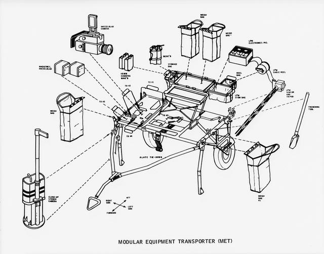 NASA image: Drawings of the Modular Equipment Transporter and Hand Tool Carrier