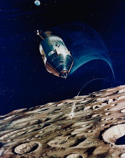 NASA image: Artist's concept of Apollo 14 Command/Service Modules circling Moon