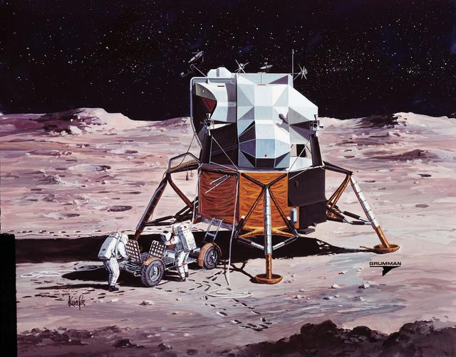 NASA image: Artists concept of Apollo 15 crewmen performing deployment of LRV