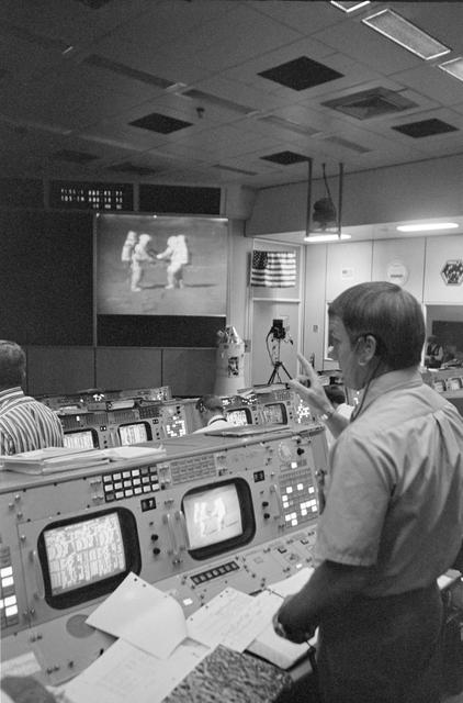 NASA image: View of activity in Mission Control Center during Apollo 15 EVA