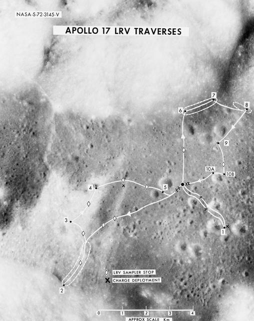 NASA image: Photograph of Apollo 17 Lunar Roving Vehicle traverses