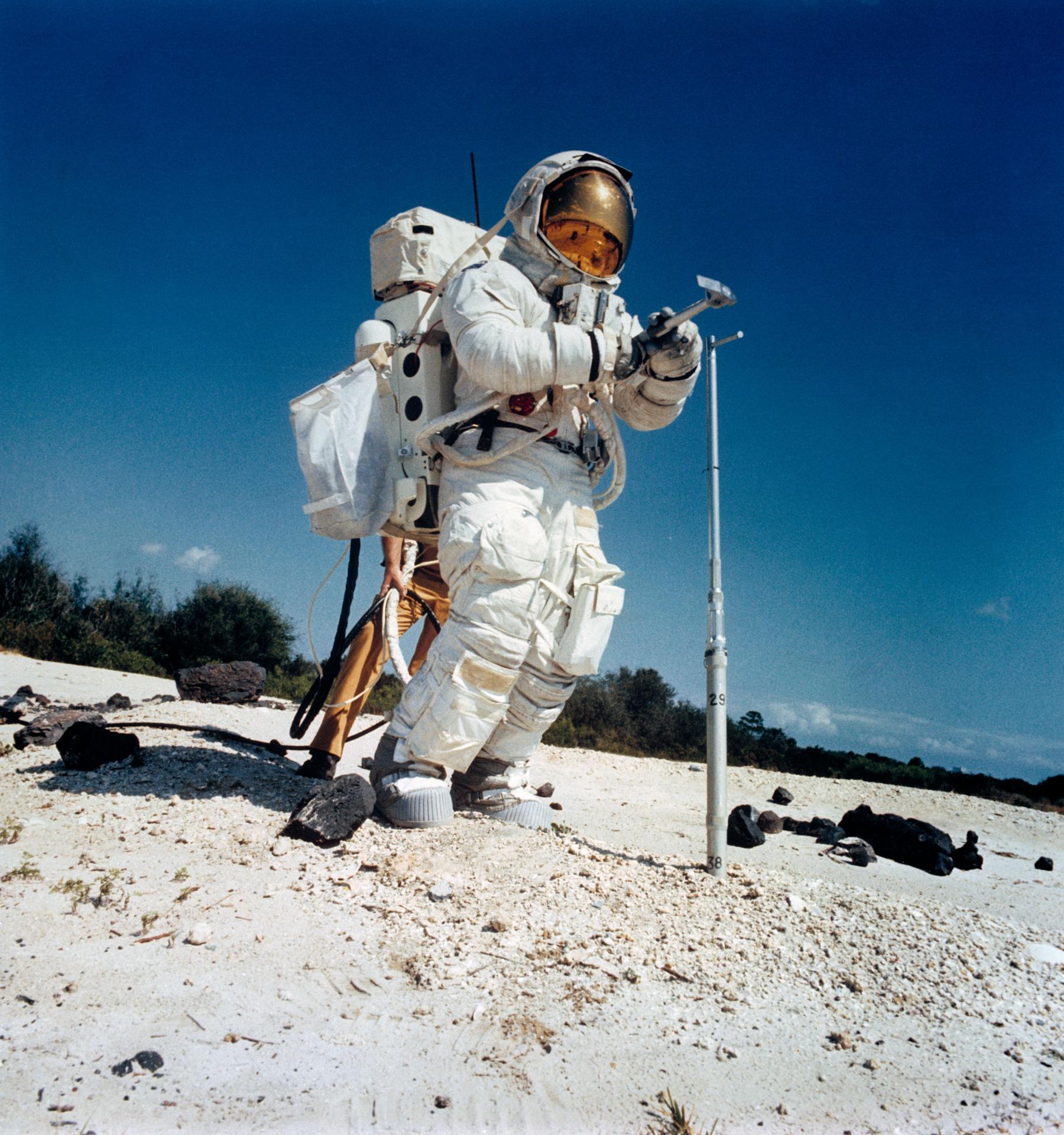 Charlie Duke in a space suit during EVA training