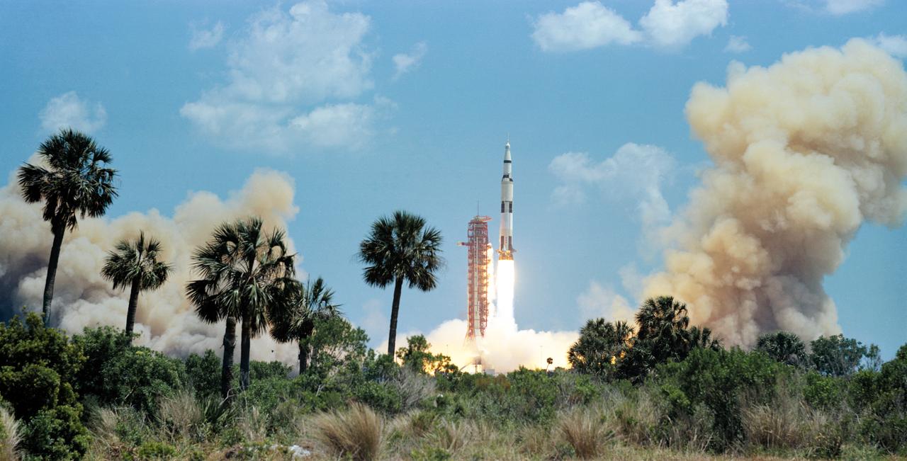 S72-35345 (16 April 1972) --- The huge, 363-feet tall Apollo 16 (Spacecraft 113/Lunar Module 11/Saturn 511) space vehicle is launched from Pad A, Launch Complex 39, Kennedy Space Center (KSC), Florida, at 12:54:00.569 p.m.(EST), April 16, 1972, on a lunar landing mission. Aboard the Apollo 16 spacecraft were astronauts John W. Young, commander; Thomas K. Mattingly II, command module pilot; and Charles M. Duke Jr., lunar module pilot.