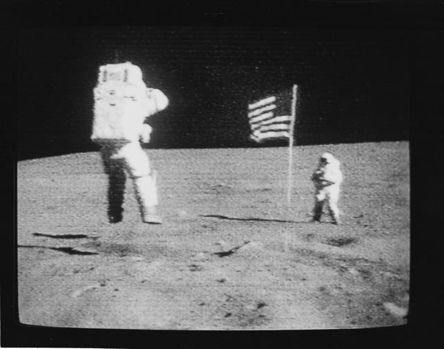 NASA image: TV Transmission Images - Apollo/Saturn (A/S)-XVI Crewmen - Lunar Surface - Poor Quality.