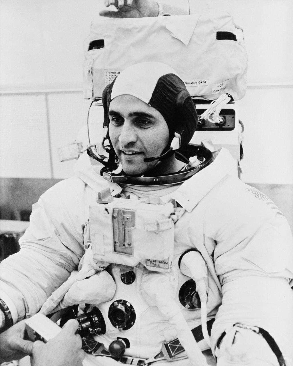 S72-44422 (8 Sept. 1972) --- Scientist-astronaut Harrison H. "Jack" Schmitt, lunar module pilot of the Apollo 17 lunar landing mission, is suited up in preparation for lunar surface extravehicular activity simulations at the Kennedy Space Center, Florida.