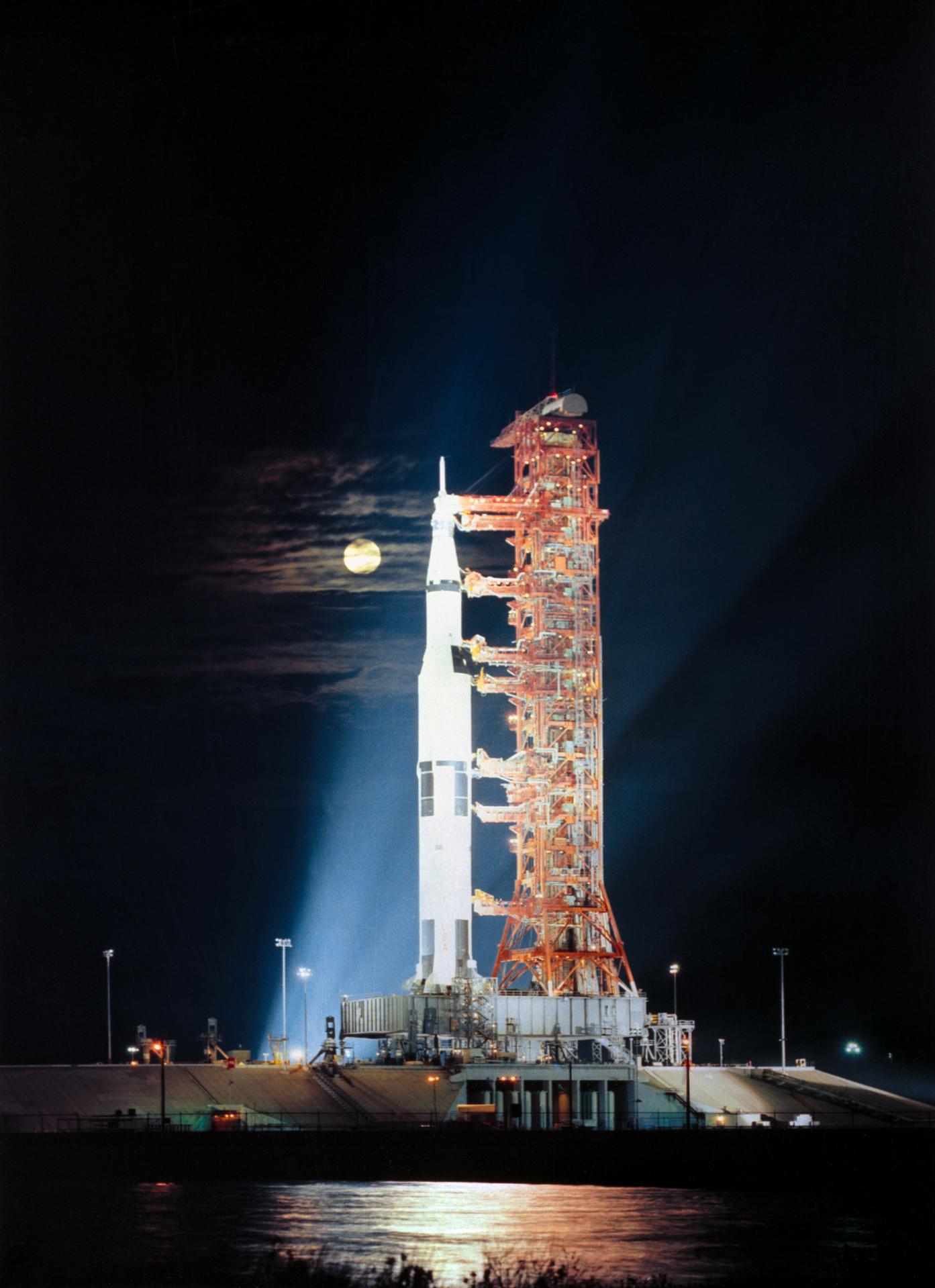The Apollo 17 launch vehicle on the launch pad at Kennedy Space Center in November 1972