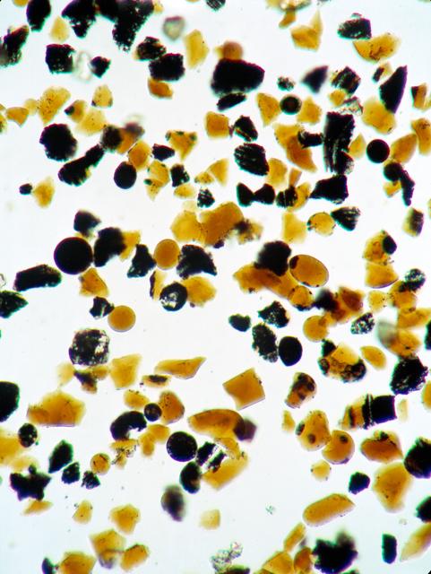 NASA image: PHOTOMICROGRAPH  - SPHERE FRAGMENTS - "ORANGE" SOIL - APOLLO 17 - MSC