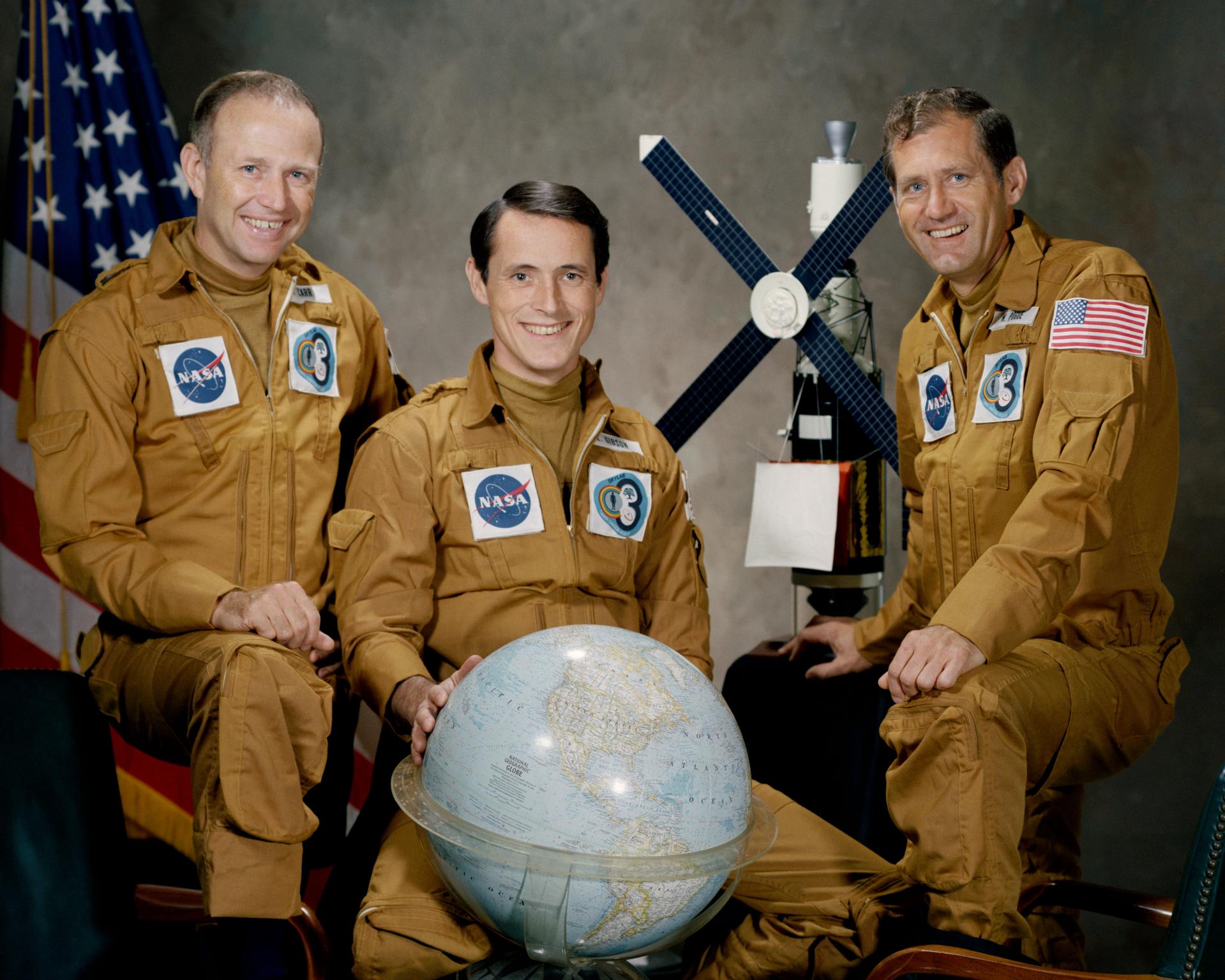 Portrait of the Skylab 4 crew: Gerald Carr, Ed Gibson, and Bill Pogue