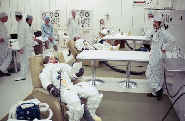 NASA image: American ASTP backup crew suited for testing of Apollo spacecraft