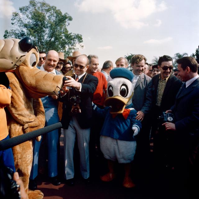 NASA image: Disney characters greet prime ASTP crewmen to Florida's Disney World
