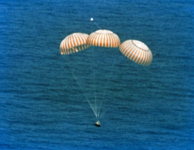 NASA image: ASTP Apollo Command Module nears touchdown in Central Pacific