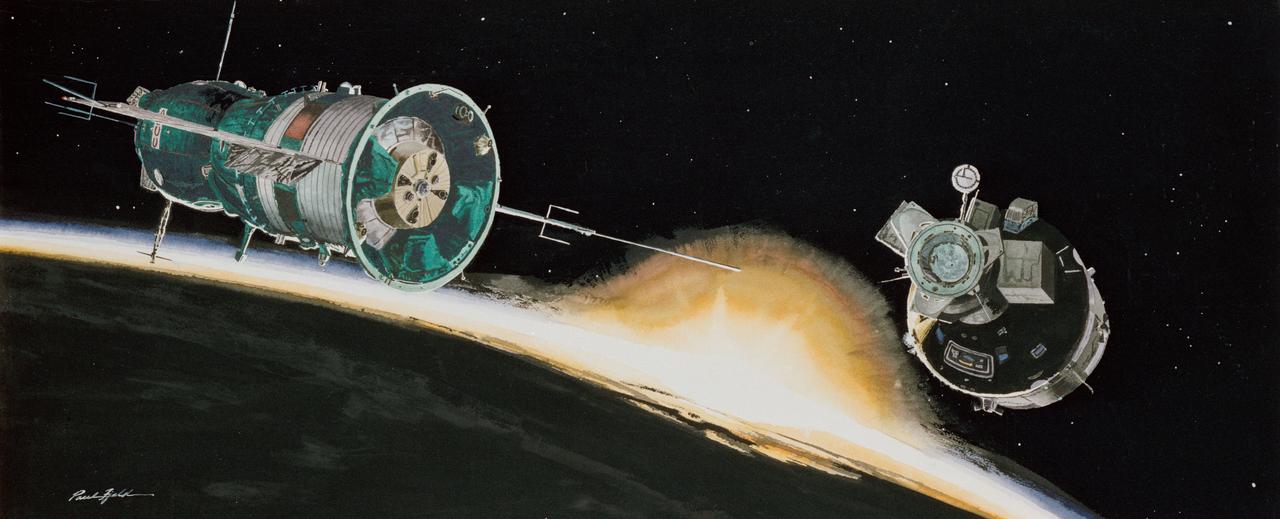 S76-23275 (1976) --- Apollo-Soyuz Test Project artist?s concept by Paul Fjeld.