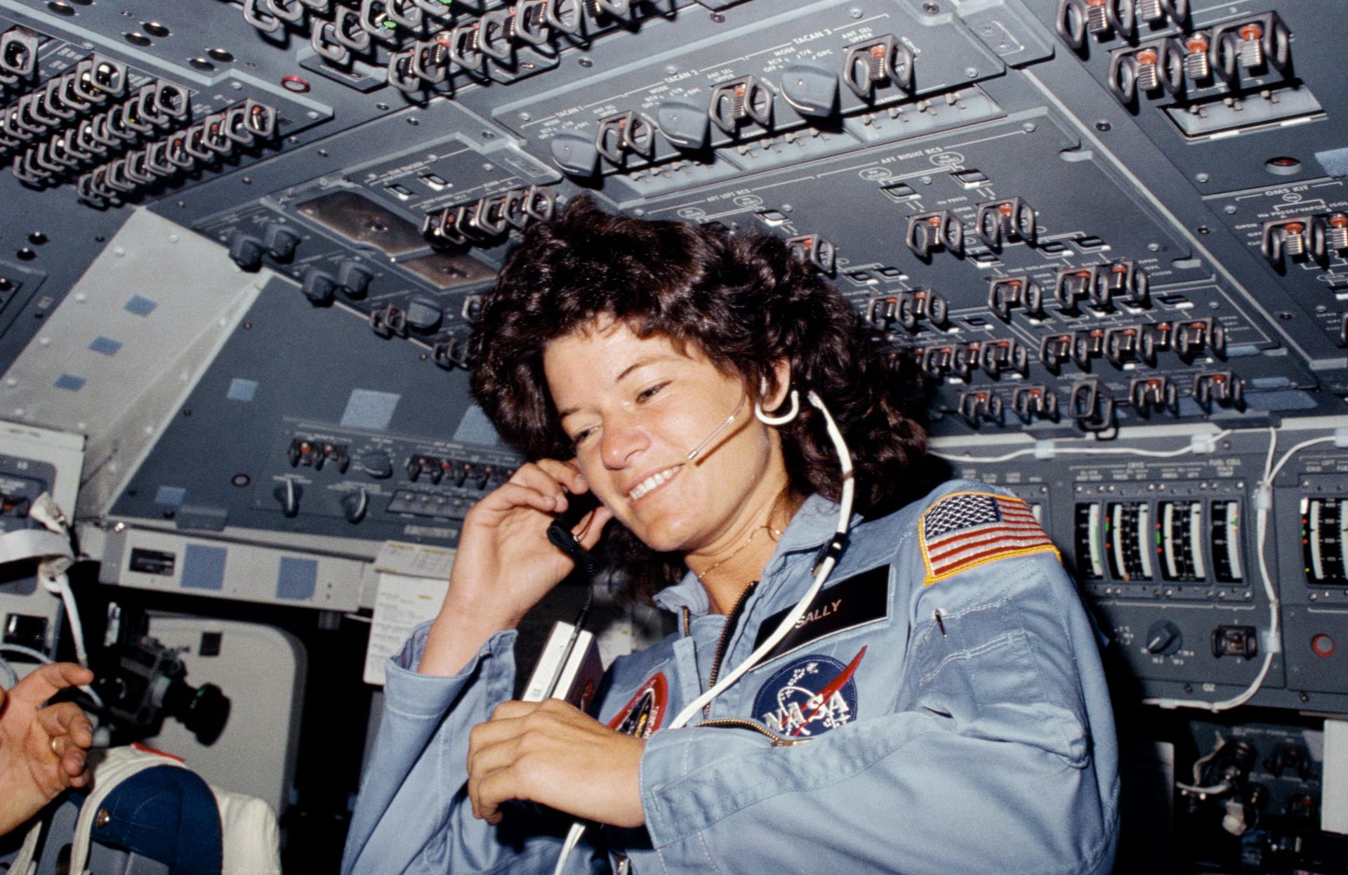 Sally Ride in Space Shuttle Challenger for STS-7