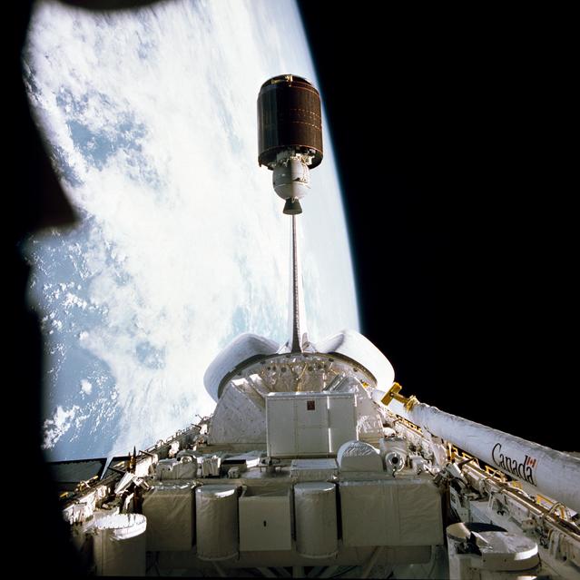 NASA image: Palapa-B communications satellite launched from the Shuttle Challenger