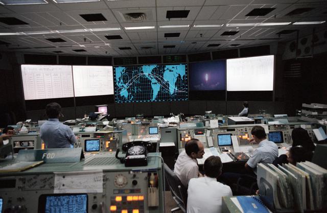NASA image: Views of Mission Control Center during launch of STS-8