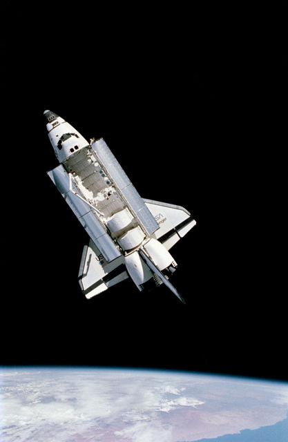 NASA image: View of the Challenger from the fixed camera on the Manned Maneuvering Unit (MMU)