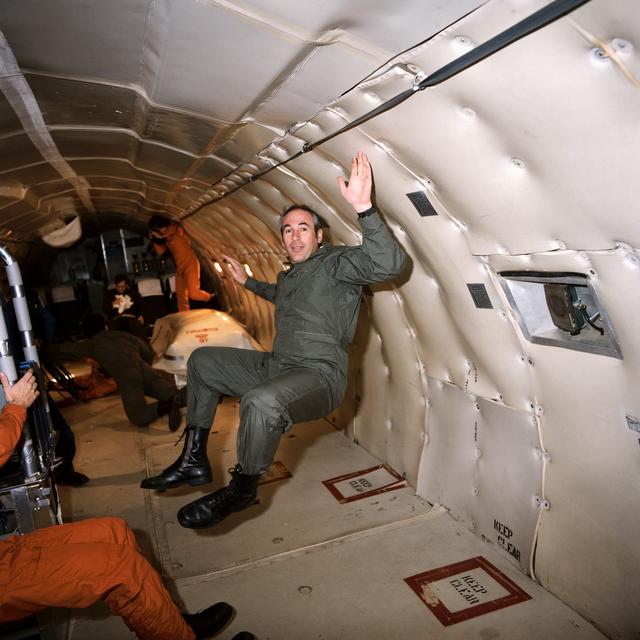 NASA image: Astronaut Gregory Jarvis during KC-135 zero gravity training