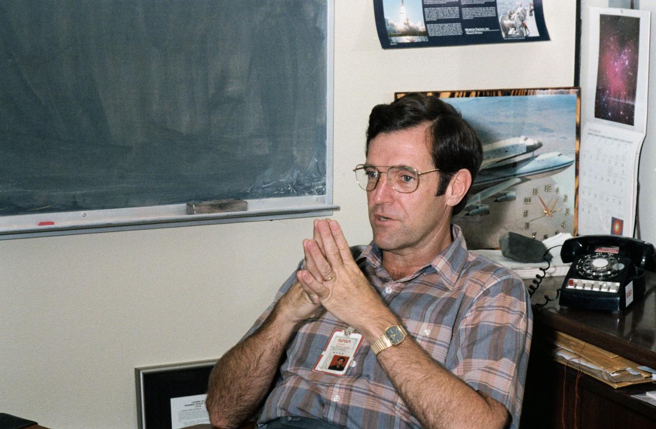 S85-40173 (5 Sept. 1985) --- In Johnson Space Center’s (JSC) Astronaut Office, astronaut F. Richard (Dick) Scobee, STS-51L mission commander, takes a break from training for his upcoming space mission.    EDITOR’S NOTE: The STS-51L crew members lost their lives in the space shuttle Challenger accident moments after launch on Jan. 28, 1986 from the Kennedy Space Center (KSC). Photo credit: NASA