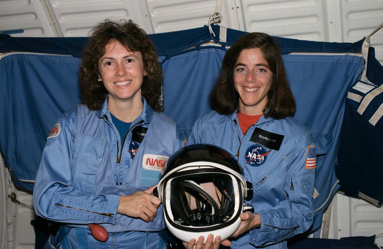 S85-46205 (December 1985) --- Sharon Christa McAuliffe (left), from Concord, New Hampshire, and Barbara R. Morgan of McCall, Idaho, have been named NASA Teacher-in-Space Project prime and backup payload specialists, respectively, for the first citizen observer position of the STS program, scheduled for a Challenger flight in January 1986. Photo credit: NASA