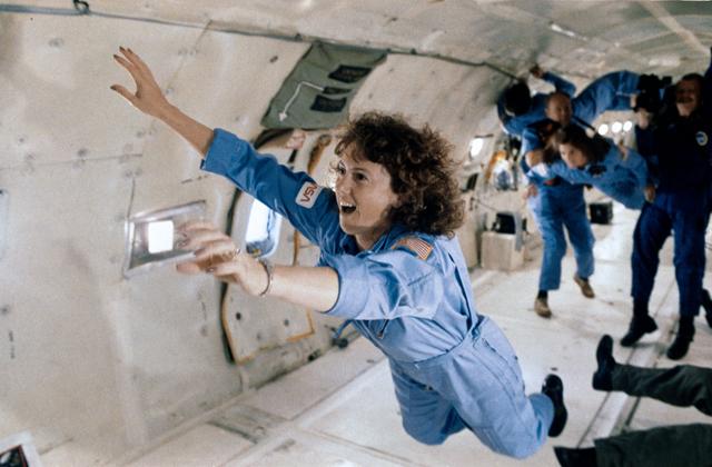 Teacher in Space Christa McAuliffe on the KC-135 for zero-G training