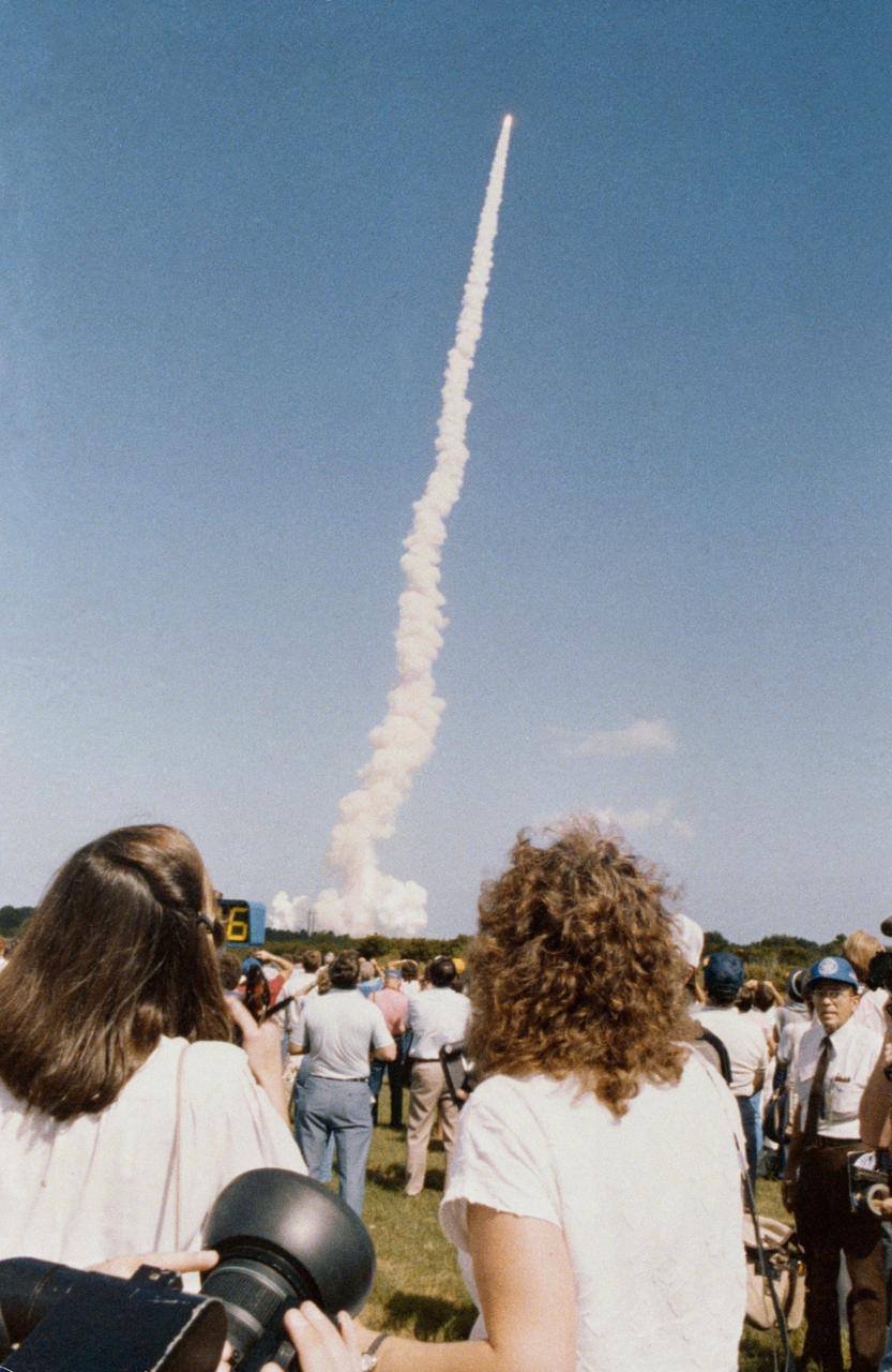 S86-25293 (30 Oct. 1985) --- Barbara R. Morgan and Sharon Christa McAuliffe (right) are pictured during a visit to NASA's Kennedy Space Center (KSC) Launch Complex 39 to witness the launch of the space shuttle Challenger. McAuliffe is scheduled to launch aboard the space shuttle Challenger, STS-51L mission, herself early next year as the United States? first in-space citizen observer. Morgan is the backup for the Teacher-in-Space Project?s payload specialist position. The photo was taken by Keith Meyers of the New York Times.  EDITOR'S NOTE: The STS-51L crew members lost their lives in the space shuttle Challenger accident moments after launch on Jan. 28, 1986 from the Kennedy Space Center (KSC). Photo credit: NASA