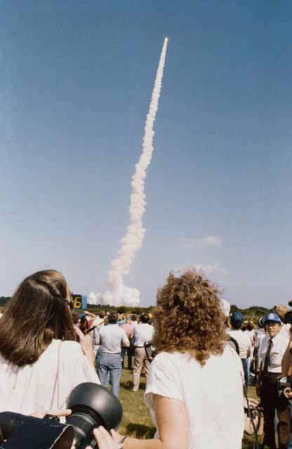 NASA image: Barbara Morgan and Christa McAuliffe watch the STS 61-A launch of Challenger