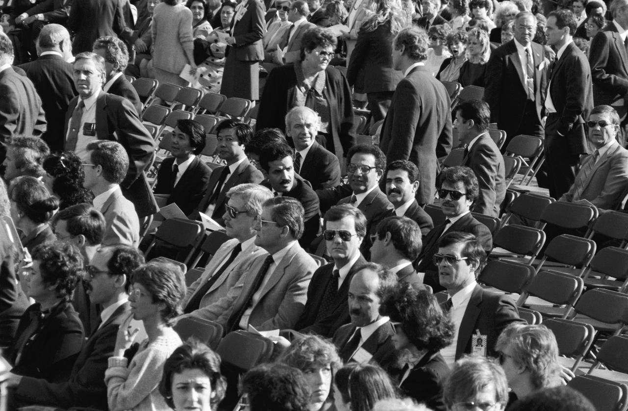 View of the audience at the memorial service at JSC for the Crew of STS 51-L. Sultan Salman Abdelazize Al-Saud of Saudi Arabia is seen in the center of the view.