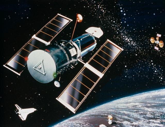 Artist concept of the Hubble Space Telescope (HST) after STS-31 deployment
