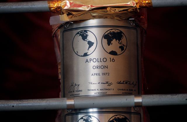 NASA image: View - Replica - Plaque - Moon - Apollo XVI Crew