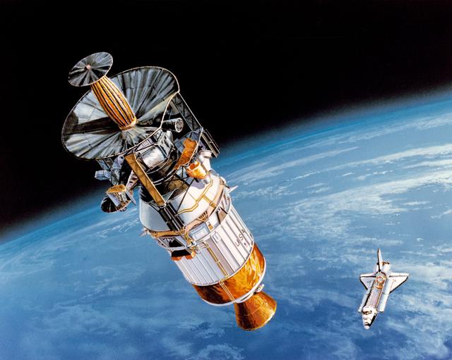 NASA image: Artist concept of Galileo with inertial upper stage (IUS) in low Earth orbit