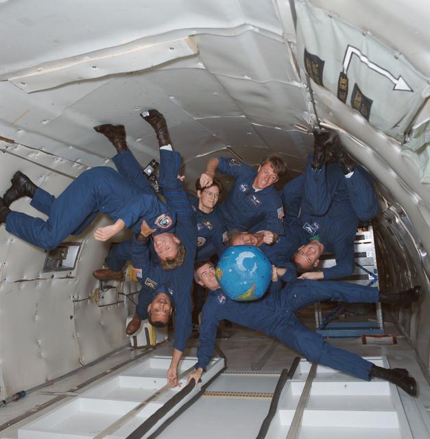 STS-45 crewmembers during zero gravity activities onboard KC-135 NASA 930