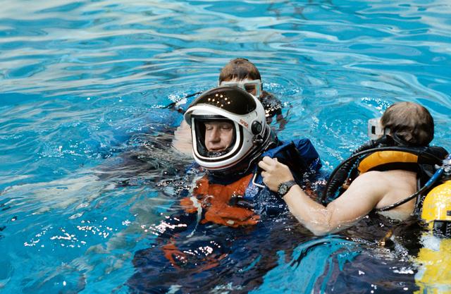 NASA image: Payload Specialist Albert Sacco Jr. during emergency bailout training