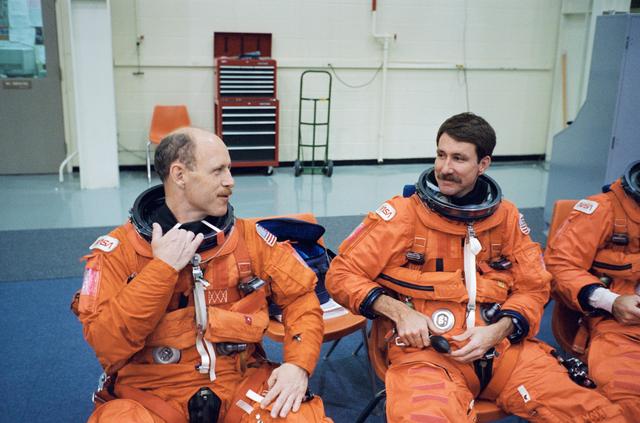 NASA image: Astronauts Kenneth D. Bowersox and Kent V. Rominger during bailout training