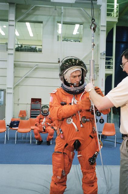 NASA image: Payload Specialist Fred W. Leslie during emergency egress training