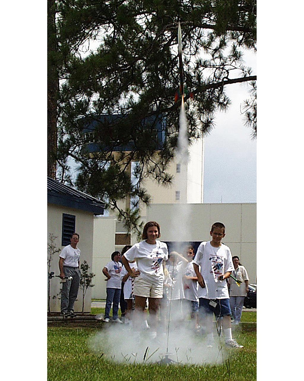 Children at Astro Camp at the John C. Stennis Space Center in Hancock County, Miss., launch rockets as one of their activities in the weeklong camp. Each week during the summer, approximately 30 children ages 9-12 from across Mississippi and Louisiana spend a week learning about space flight. Astro Camp Saturday offers a condensed version of Astro Camp on the third Saturday of each month from January through May 2001.