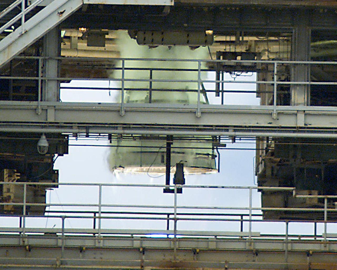 This close-up photo was taken during testing of a Space Shuttle Main Engine on the A-1 Test Stand at Stennis Space Center near Bay St. Louis, Miss. The test was conducted June 19, 2003.