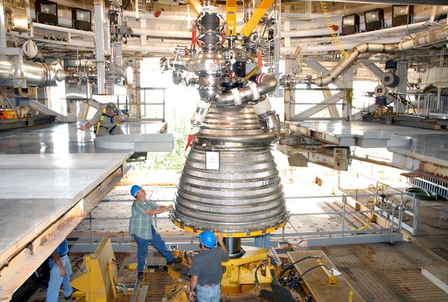 Core components of the J-2X engine being designed for NASA's Constellation Program recently were installed on the A-1 Test Stand at NASA's Stennis Space Center near Bay St. Louis, Miss. Tests of the components, known as Powerpack 1A, will be conducted from November 2007 through February 2008. The Powerpack 1A test article consists of a gas generator and engine turbopumps originally developed for the Apollo Program that put Americans on the moon in the late 1960s and early 1970s. Engineers are testing these heritage components to obtain data that will help them modify the turbomachinery to meet the higher performance requirements of the Ares I and Ares V launch vehicles. The upcoming tests will simulate inlet and outlet conditions that would be present on the turbomachinery during a full-up engine hot-fire test.