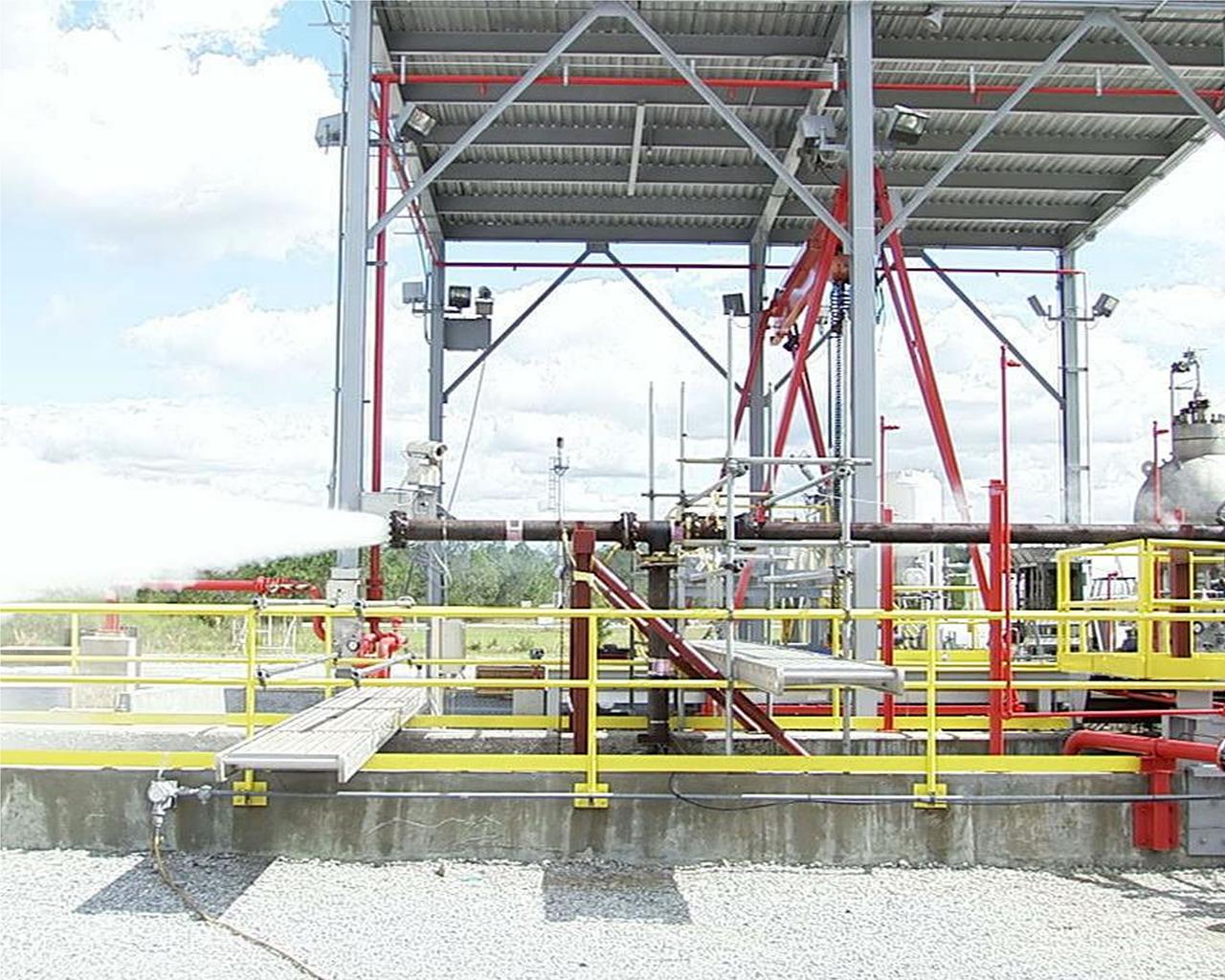 Phase 2 of the A-3 Test Facility Subscale Diffuser Risk Mitigation Project at Stennis Space Center reached a milestone Oct. 25 when the E-3 Test Facility produced superheated (500+ degrees) steam for approximately 3 seconds at more than 400 psi. The test team, led by Barry Robinson of NASA's Test Projects Office, followed that success with further tests to lengthen the duration of steam production. On Nov. 1, they were able to maintain a consistent pressure and temperature of steam for 60 seconds. In December, the team began Phase 3 of the testing, providing data for the design and procurement to build the full-scale version of the steam diffuser for SSC's A-3 Test Stand.