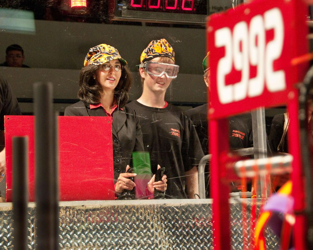 Louisiana First Lady Supriya Jindal takes a turn at the operating controls for a competing robot during the 2009 FIRST Robotics Bayou Regionals tournament in New Orleans on March 19-21. Jindal was hosted during her visit by the NASA Education Office at the John C. Stennis Space Center, a primary sponsor and supporter of the annual robotics competition.
