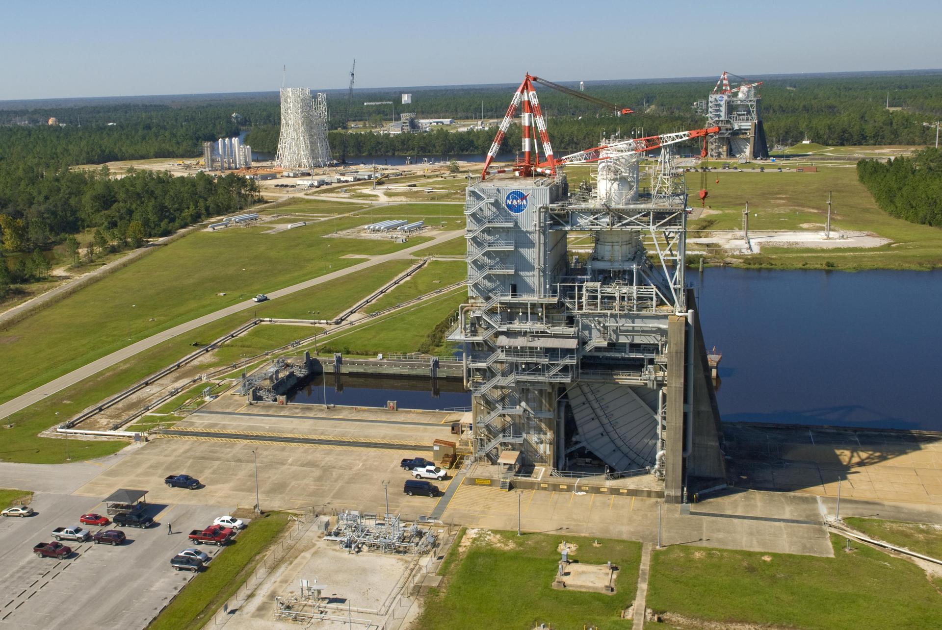 In addition to the historic A-2 Test Stand (foreground) and A-1 Test Stand (back right), construction of a new A-3 Test Stand (back left) is under way at Stennis Space Center.